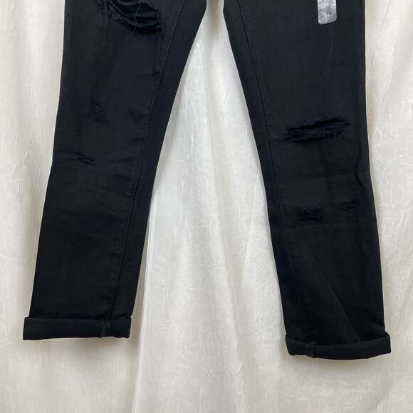 🌞 NWT Gap 1969 Black Ripped Girlfriend Denim Jeans 24r Distressed Rolled Cuff - Picture 5 of 12